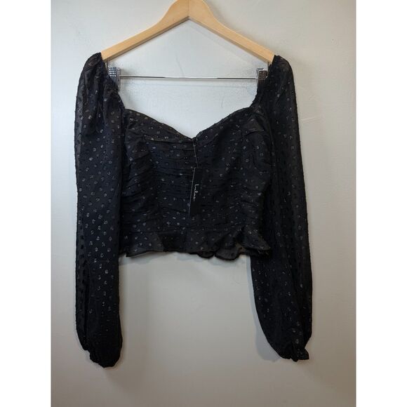lulus Tops - Lulus Black Sheer Swiss Dot Smocked Long Sleeve Top Women’s Size Medium Elegant